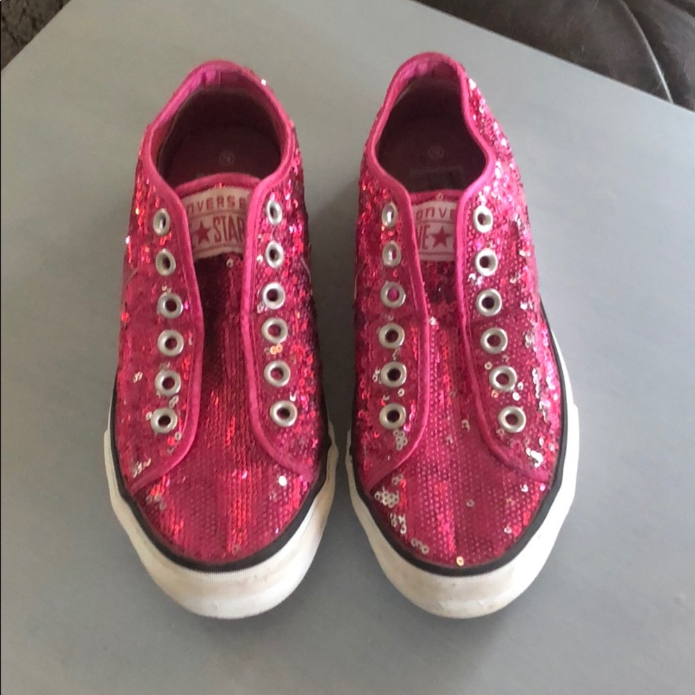 Super cute pink sequined slip-on converse!